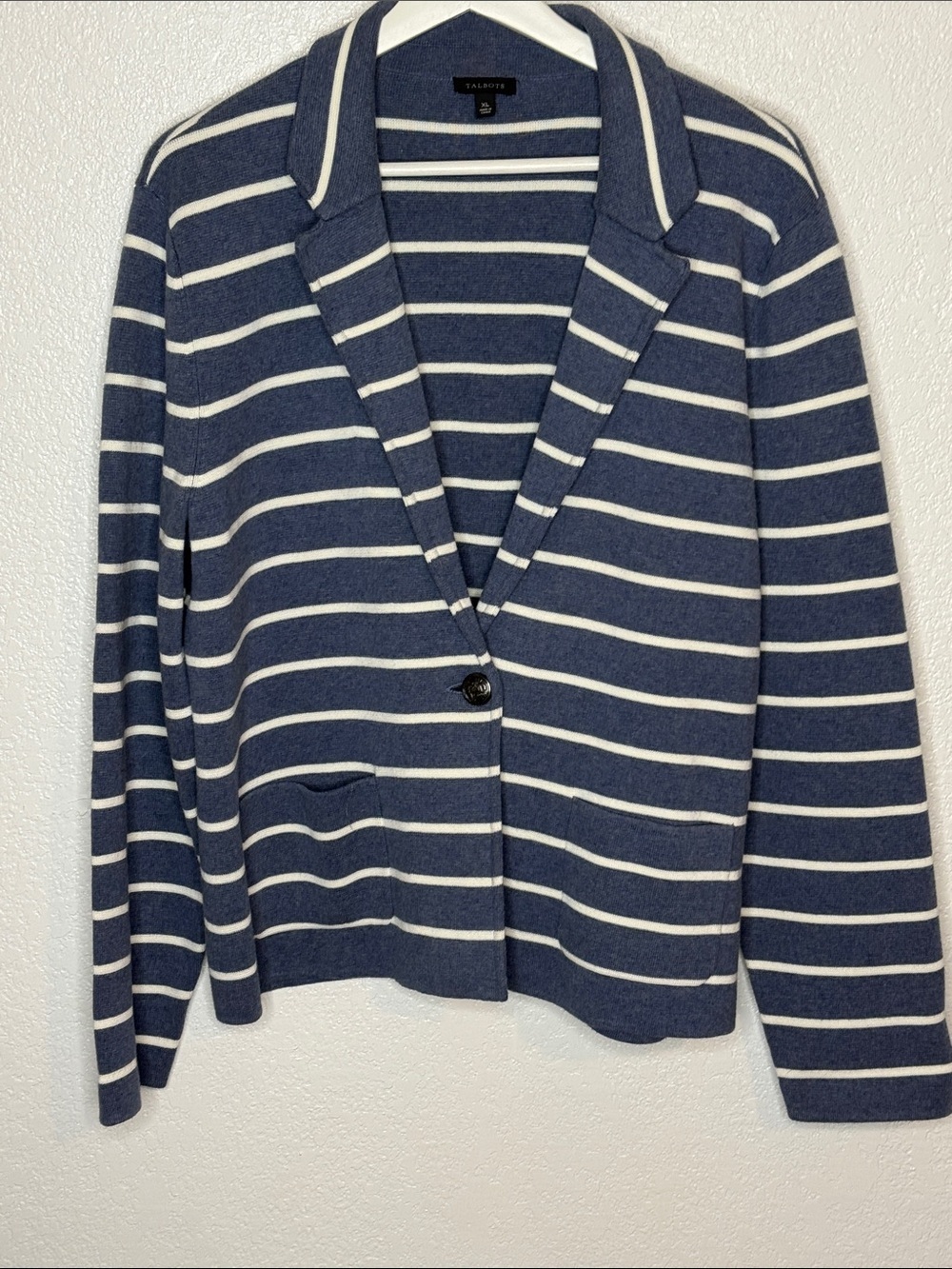 Talbots Blue Classic Nautical Stripe Single Button Knit Blazer Size XL